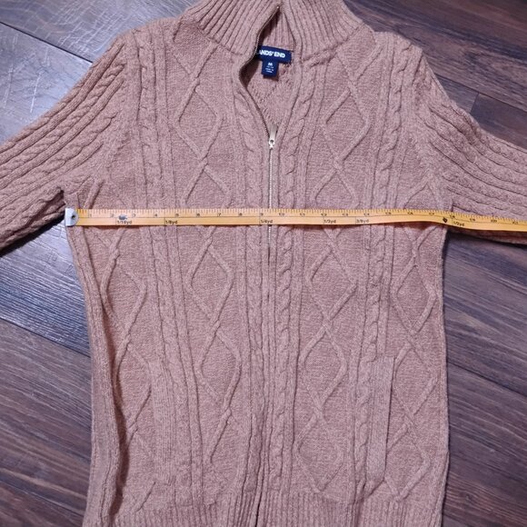 Kids Medium Tan Lands’ End Cable Knit Zip Sweater | Size 10–12 | Cozy Full-Zip C - Picture 6 of 6